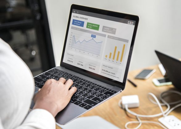 Businesswoman working on a laptop